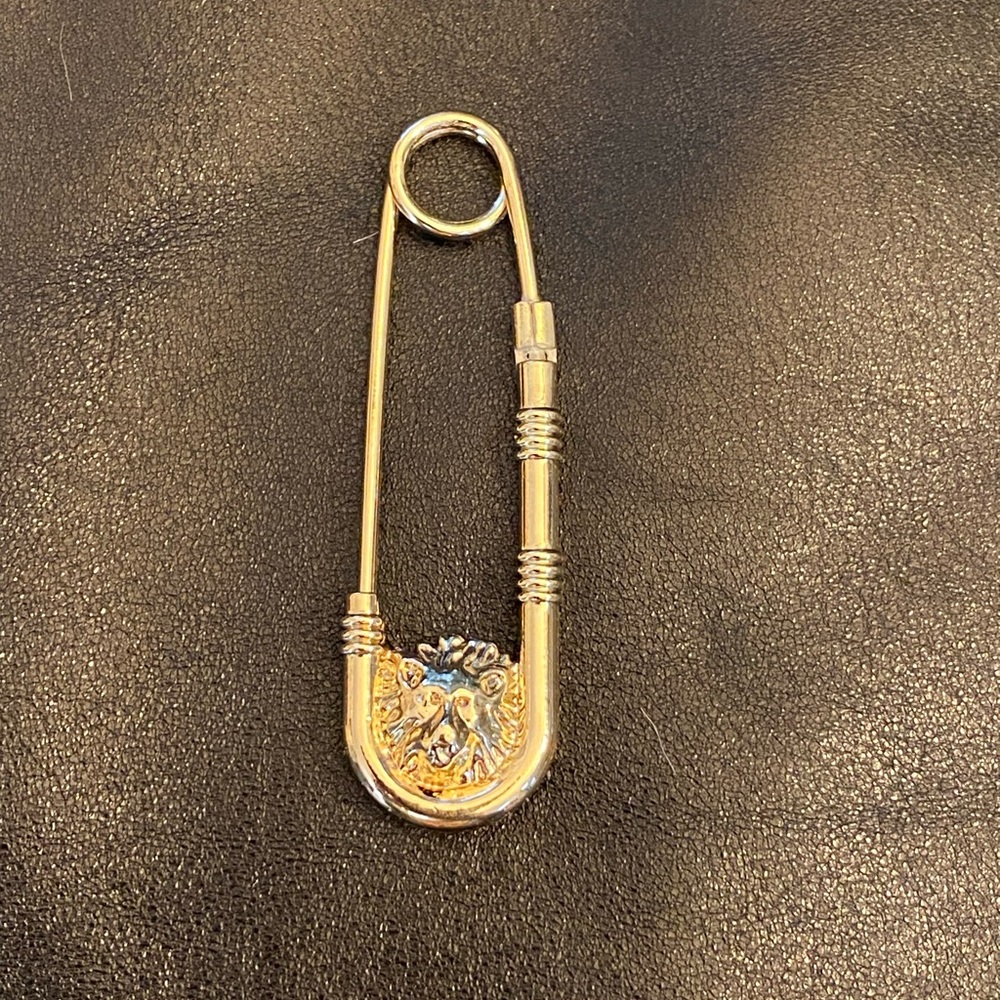 Versace Gold Safety Pin Brooch with Medusa Motif